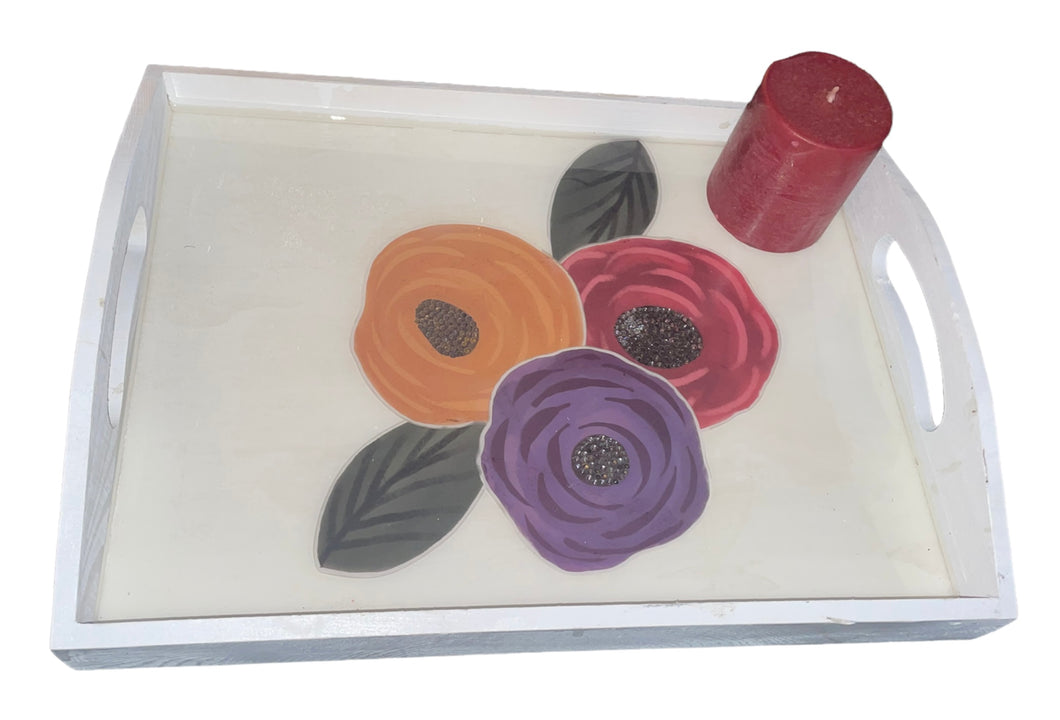 White floral decorative tray