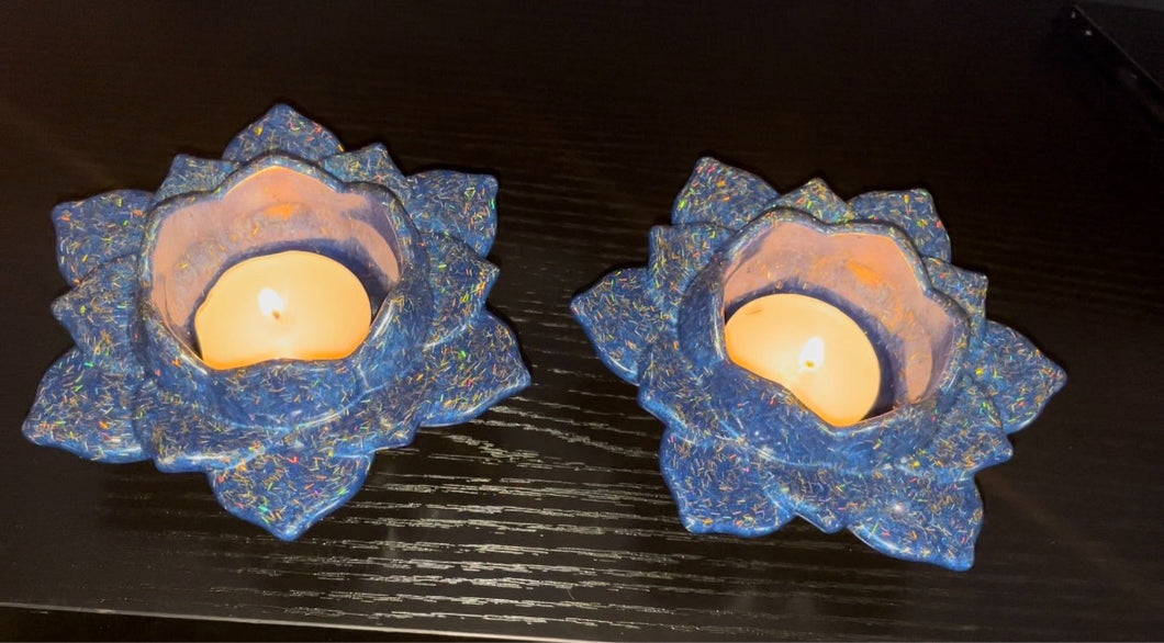 Blue multi glitter tealight holders